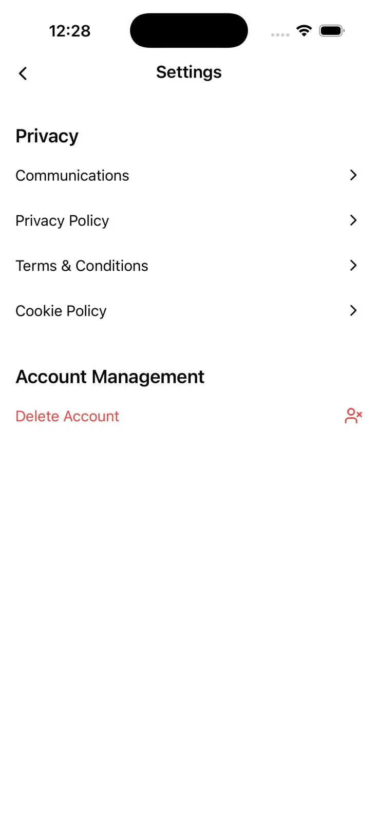 Delete Account Step 1