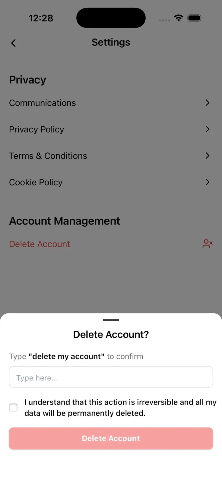 Delete Account Step 2