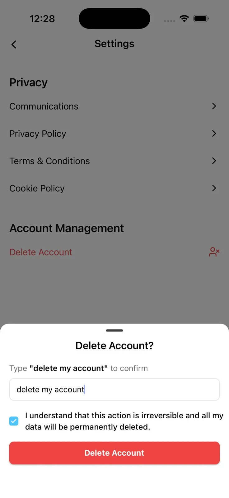 Delete Account Step 3